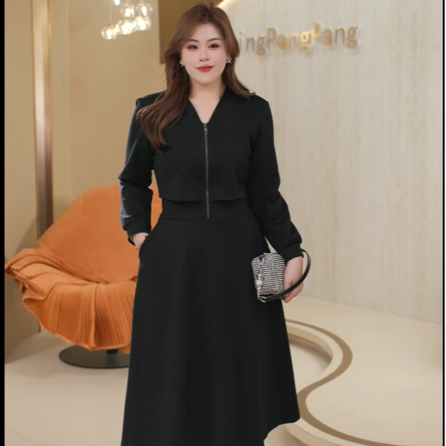 【玲胖胖 钻石黑糖】秋冬款宽松时尚显瘦大码女装连衣裙LPP62014