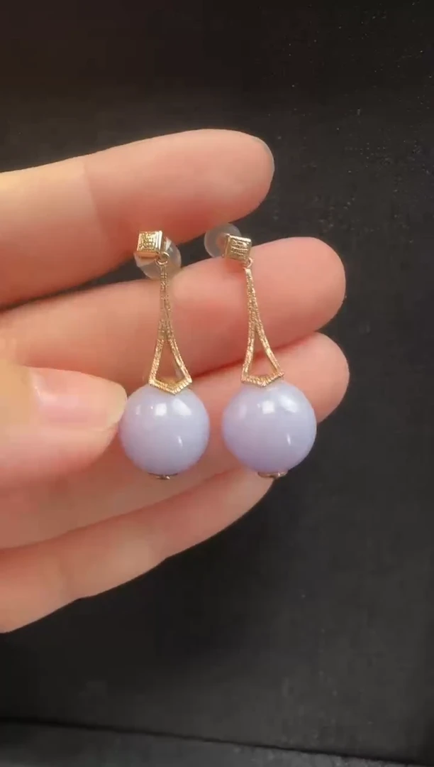 18K金镶嵌翡翠耳饰325玉珠一对