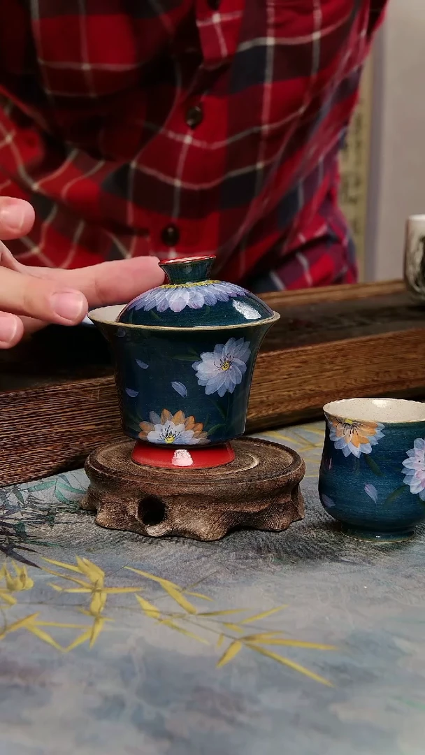 亘古茶具柴烧精品@雏菊盖碗加一杯