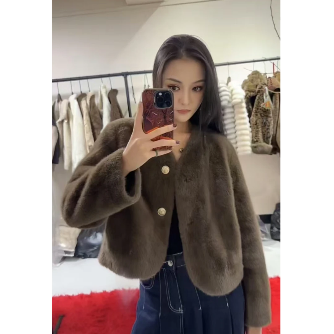 人造皮草 女士2025高端水貂绒外套