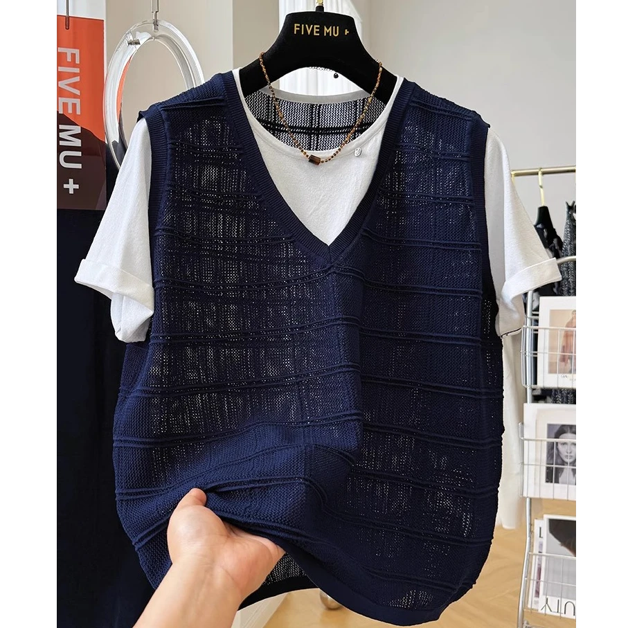 加大码300斤韩版假两件拼接镂空短袖针织衫男女夏季薄款宽松上衣2