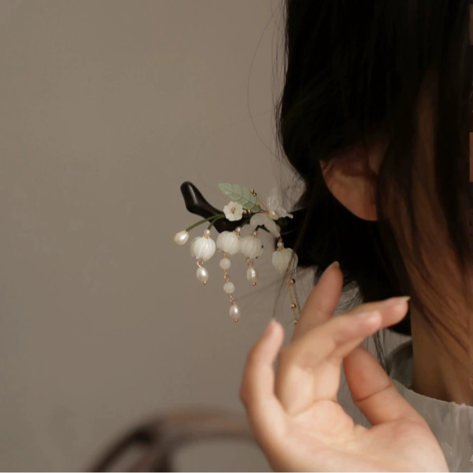 恬奇家z1638“白色铃兰花”手工古风简约汉服清冷感步摇流苏素雅