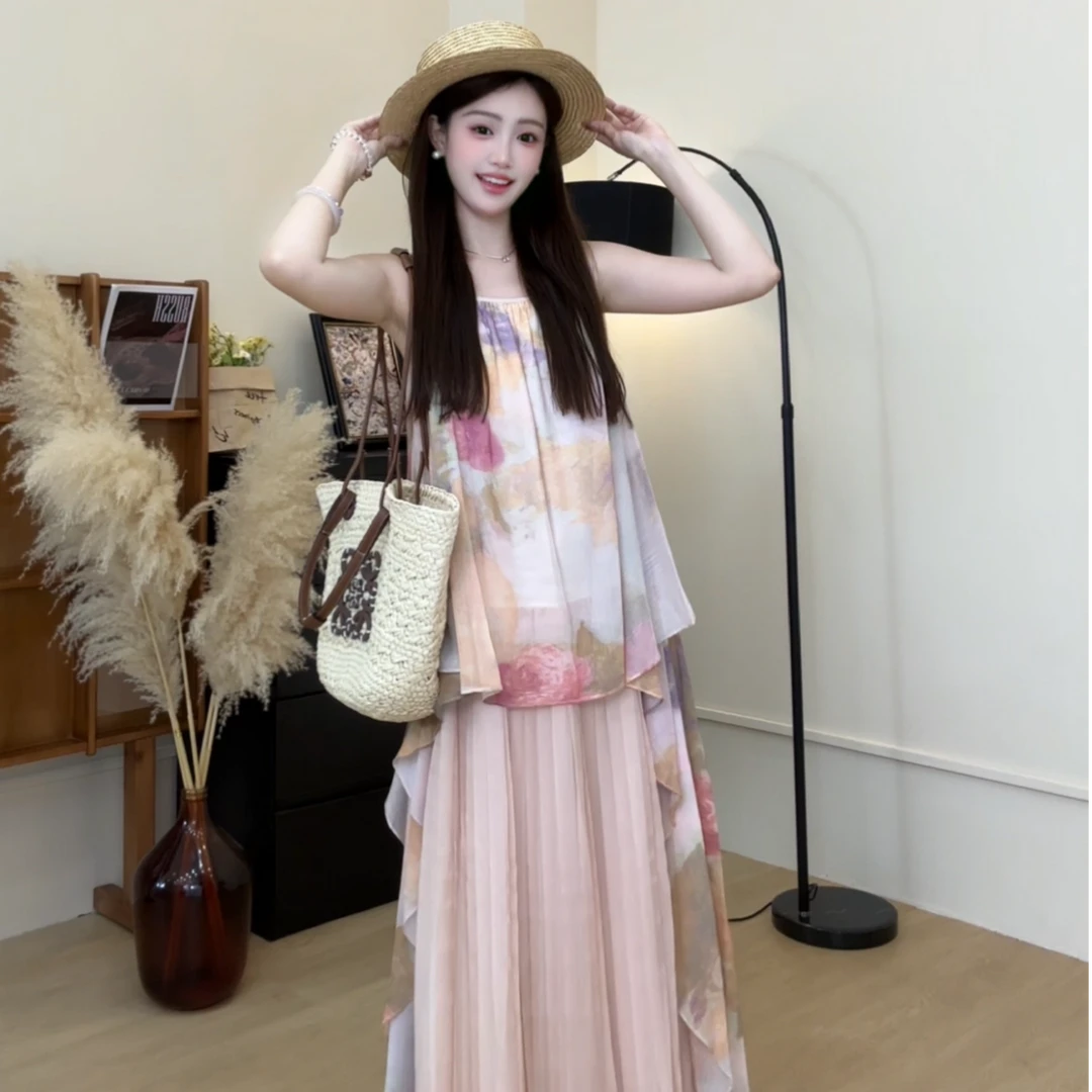 2025春夏上新在逃公主纯欲天花板粉纱轻舞氛围感拉满仙女裙