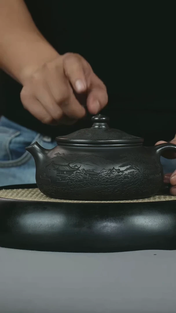 茶壶紫砂 原矿石黄 寒江 江山如画