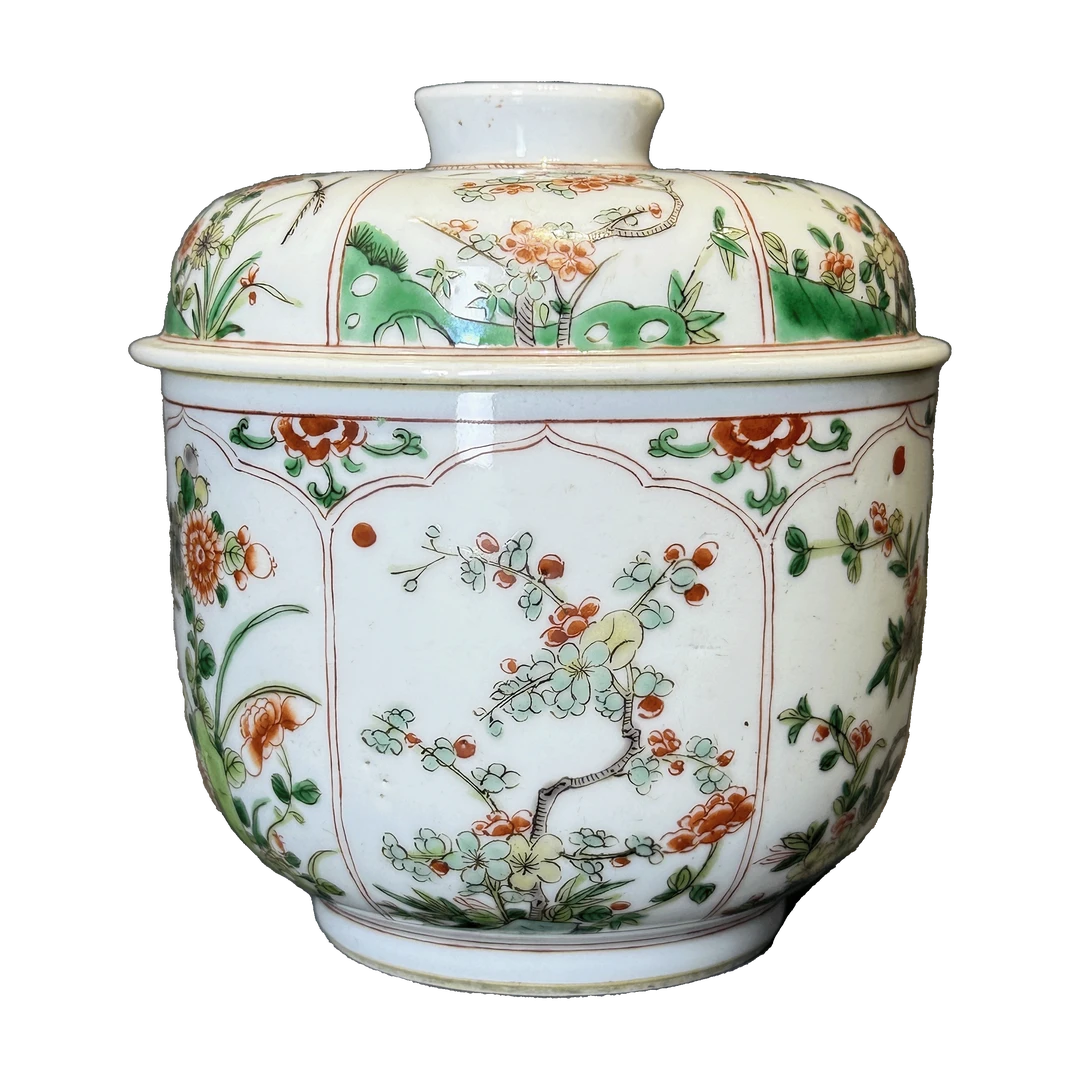 25057902t五彩四季花卉纹盖缸