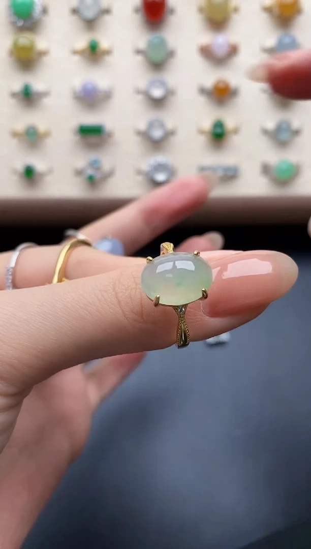 银S925镶嵌戒指翡翠一物一证一礼盒