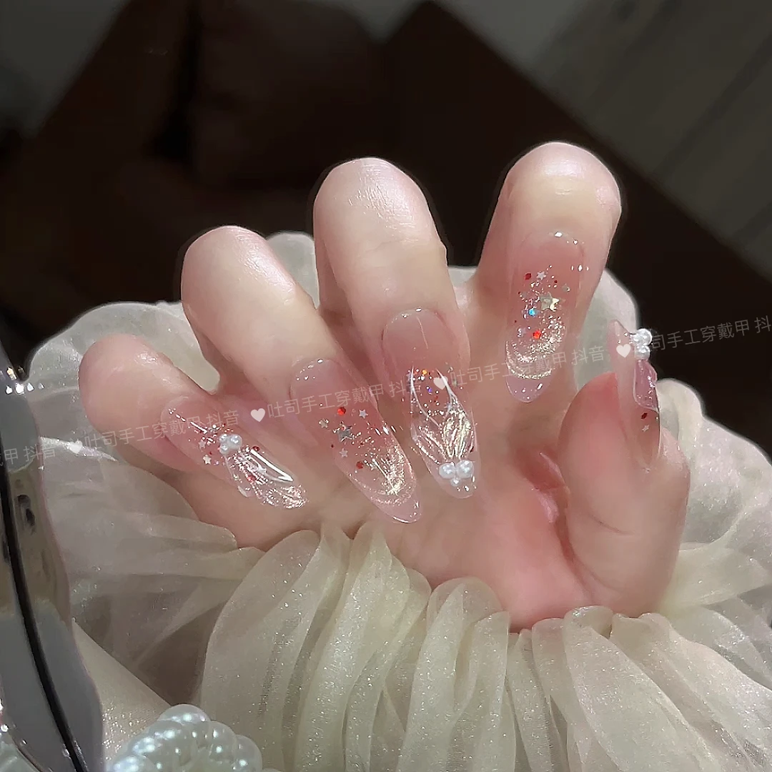 【甜心美人鱼】纯手工穿戴甲美甲可拆卸穿戴式持久反复使用HYk