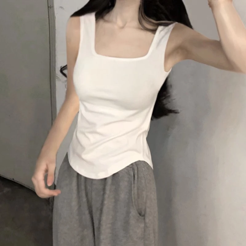 白色方领小吊带背心女内搭新款不规则设计感无袖打底上衣宽松