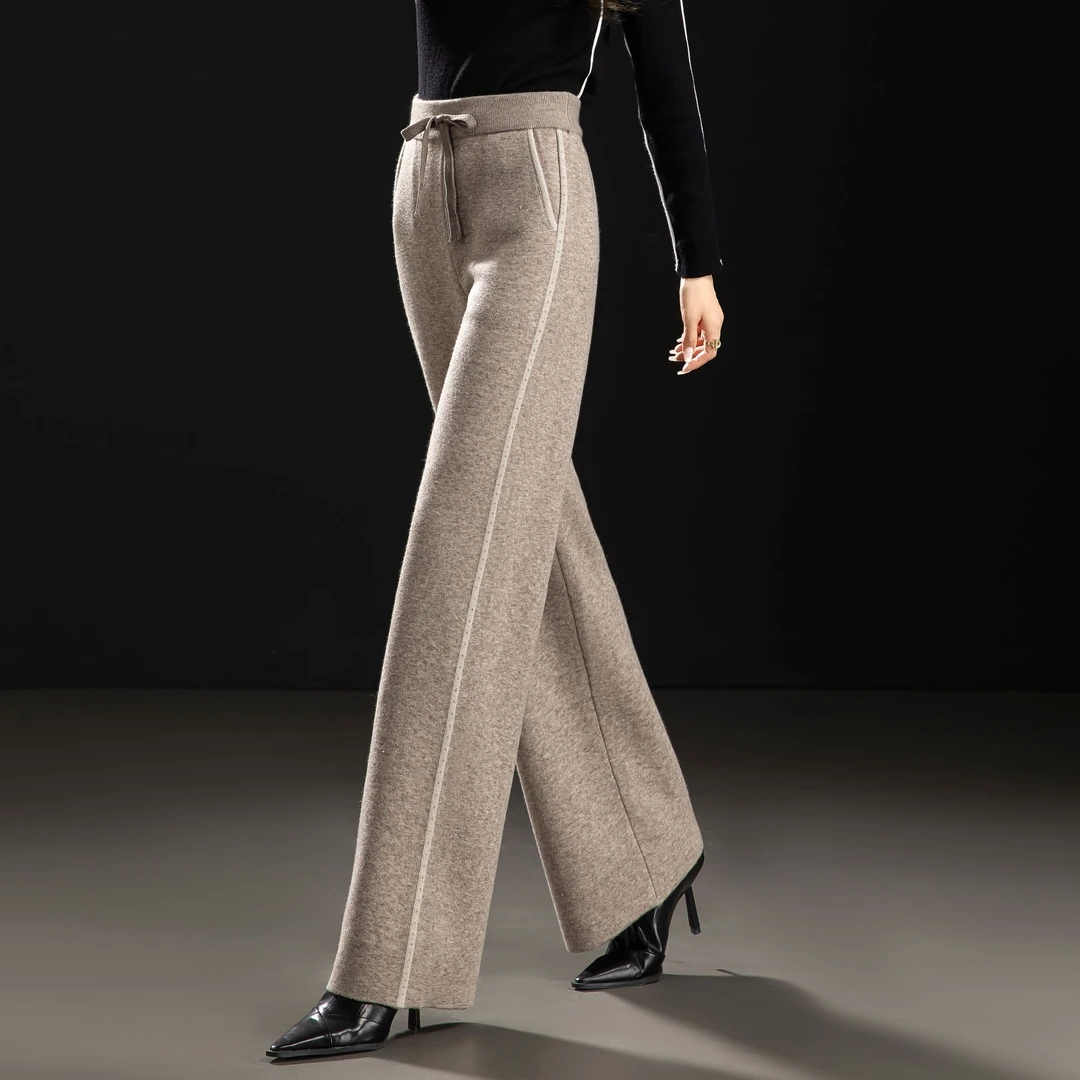 正品秋冬新款高端阔腿裤时尚百搭加厚羊毛裤女士外穿休闲高腰百搭