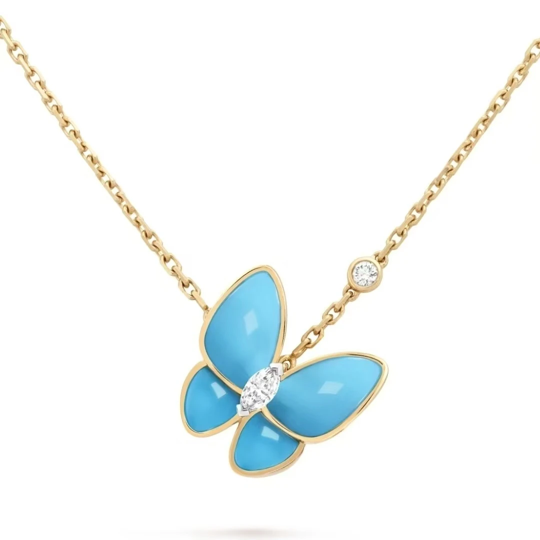 铜合金项链 蝴蝶蓝色贝壳项链3627