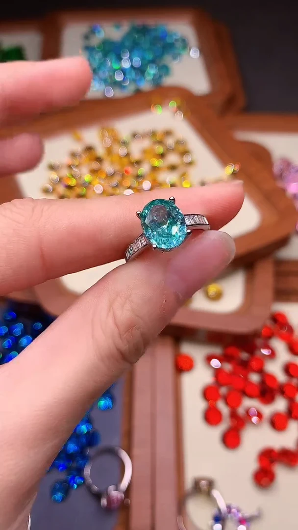 帕拉依巴碧玺戒指银S925镶嵌..........