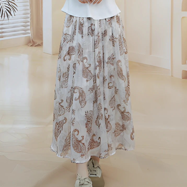 提花长裙花色百搭印花高腰半身裙裙子新中式法式257191