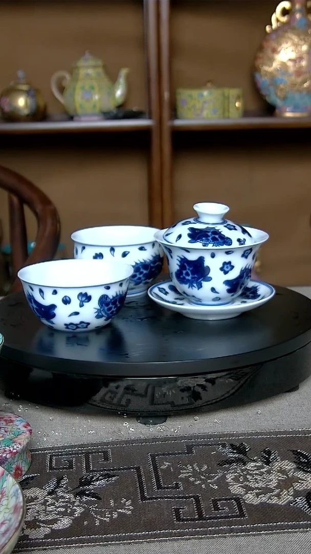 全手工景德镇桃花鳜鱼茶具