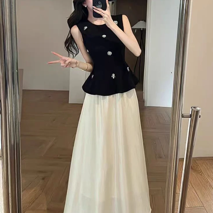 509-3【浅浅专属】【夜影花语】背心修身气质收腰半裙套装女显瘦套装