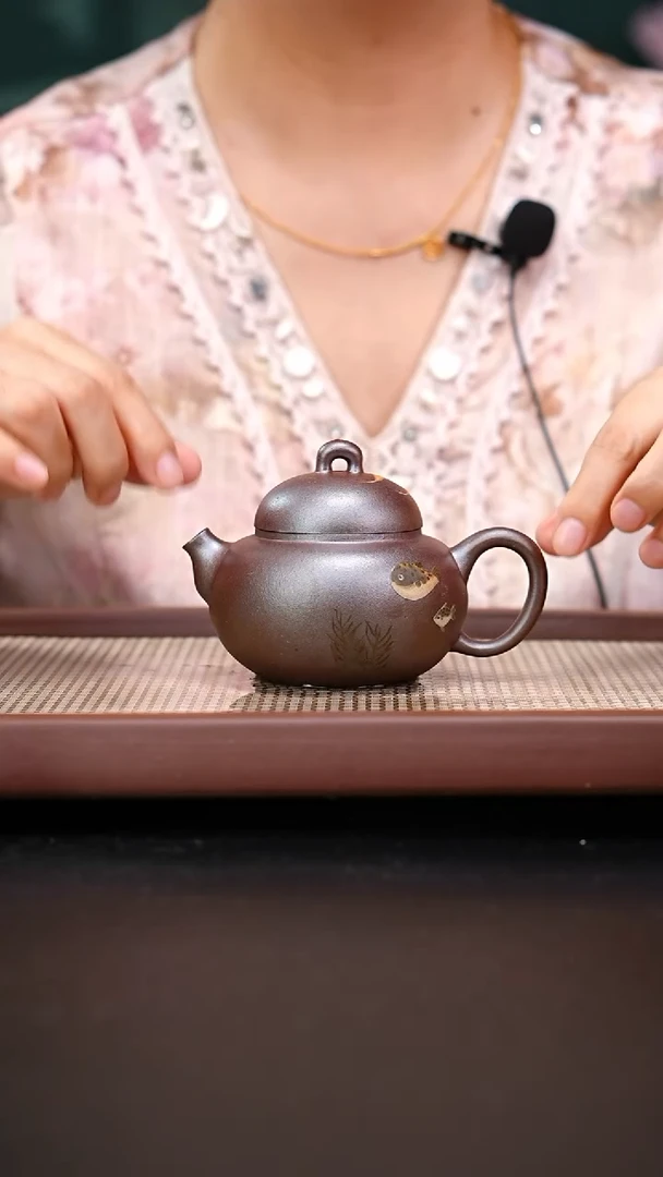 茶壶紫砂红皮龙柴烧河豚泥绘
