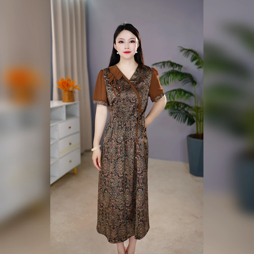 2025夏季新款洋气优雅时尚连衣裙遮肉显瘦大码碎花洋气时尚妈妈装