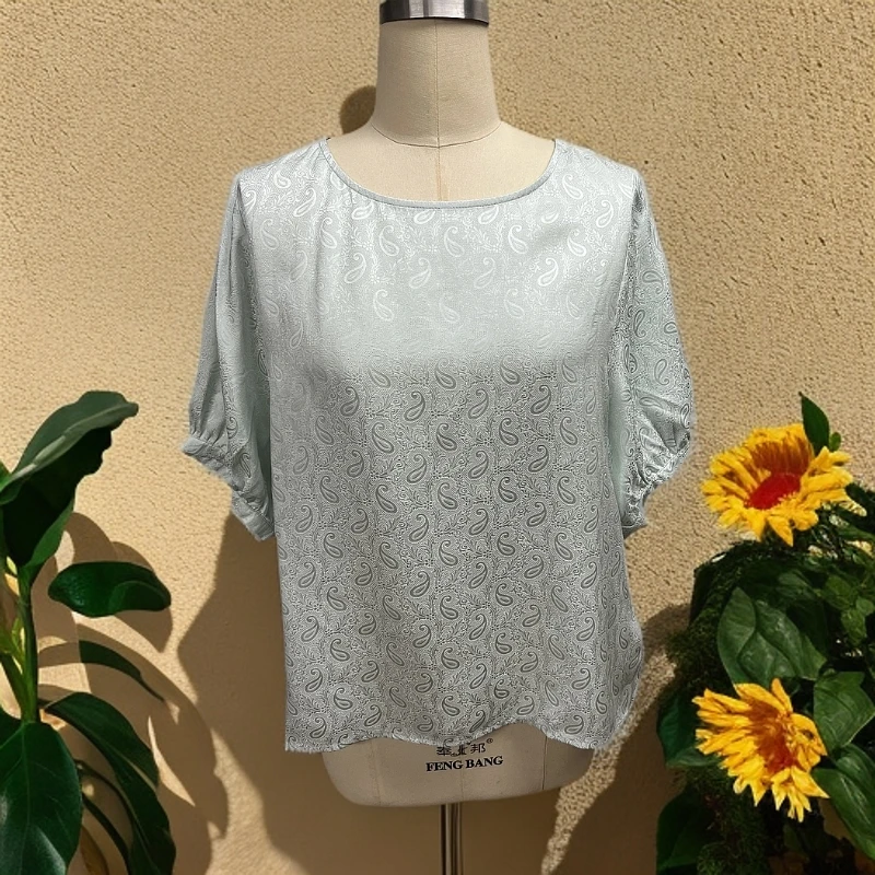 【002-2】重磅桑蚕丝腰果花角萝简约气质风宽松衬衫休闲上衣5003-H9