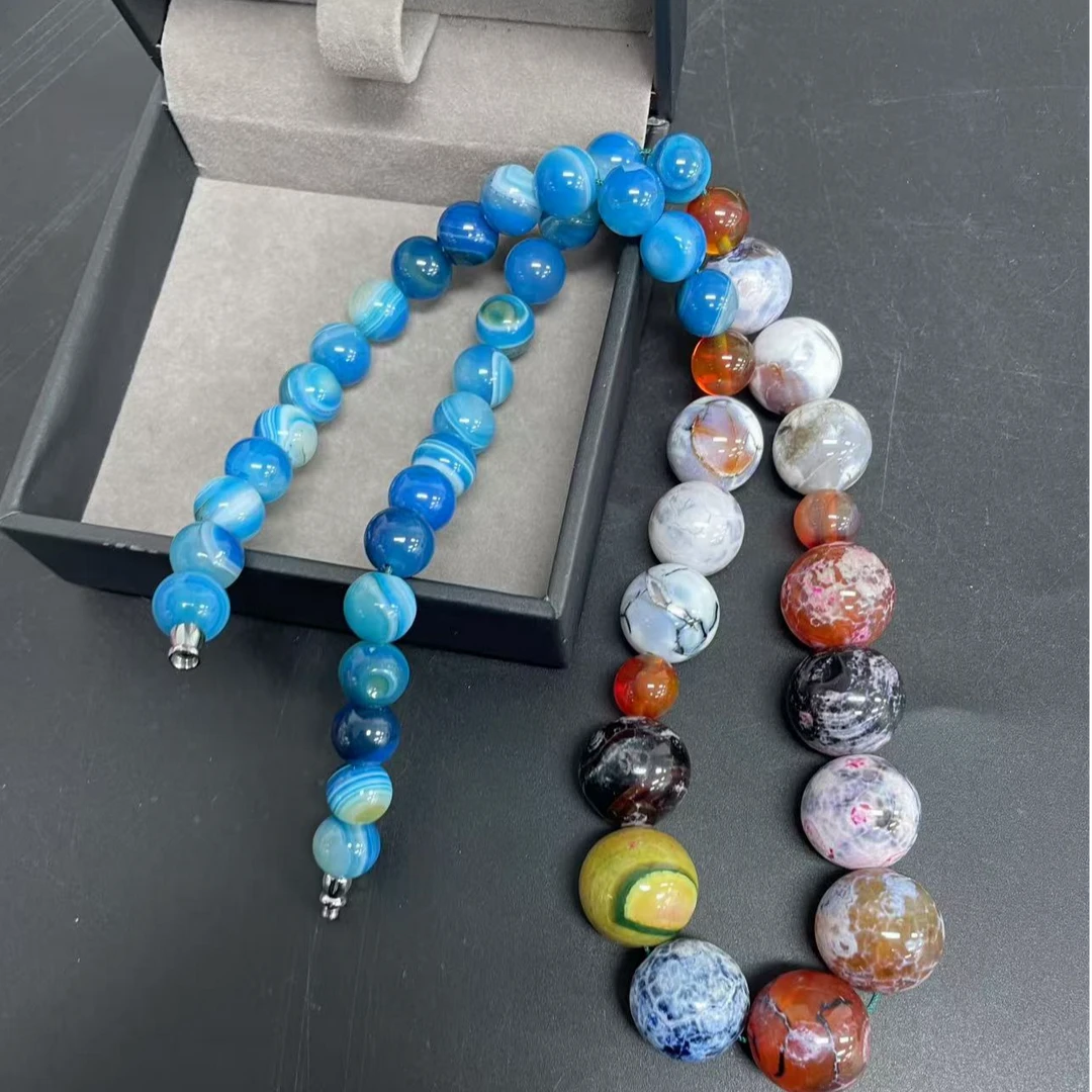 【小杰推荐】冰川蓝纹多色药霜圆珠项链 （多样性发其一）20450