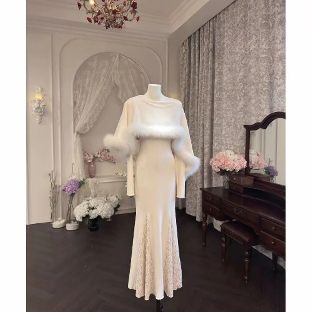 月光舞曲 德绒弹力保暖法式优雅假两件连衣裙