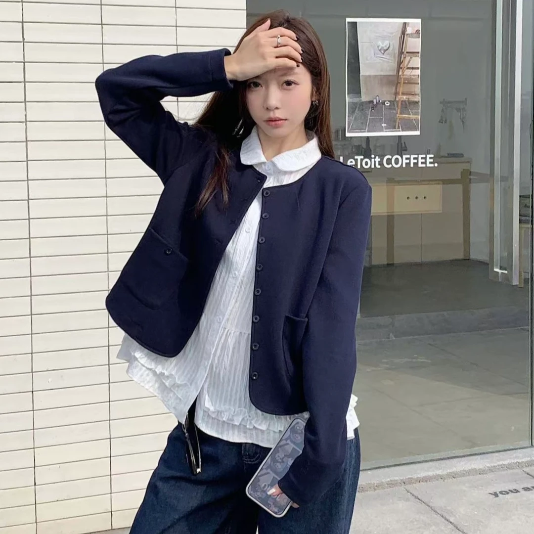 2025新款气质百搭针织长袖外套圆领小香风纯色宽松显瘦开衫女z580