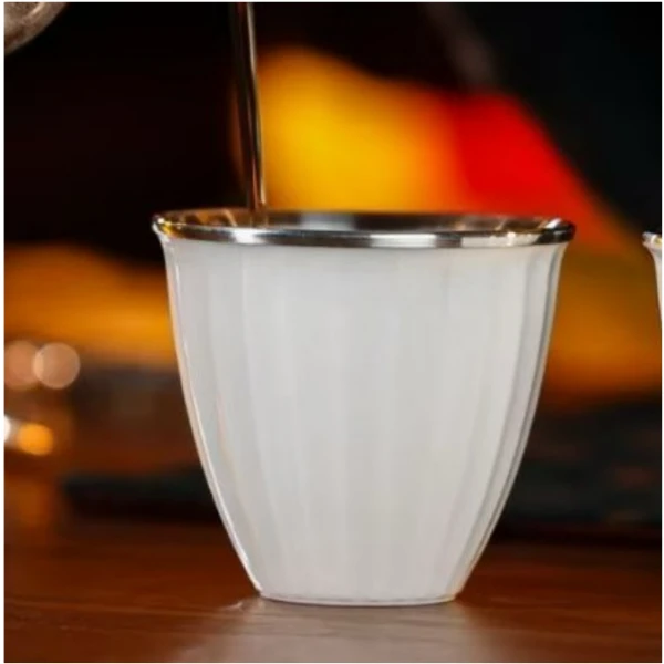 呆坐-菊瓣白瓷包银杯-茶器-茶具-银壶