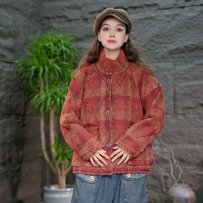 【炒色立领棉服】厚款直下摆宽松型短外套休闲女装民族风上衣