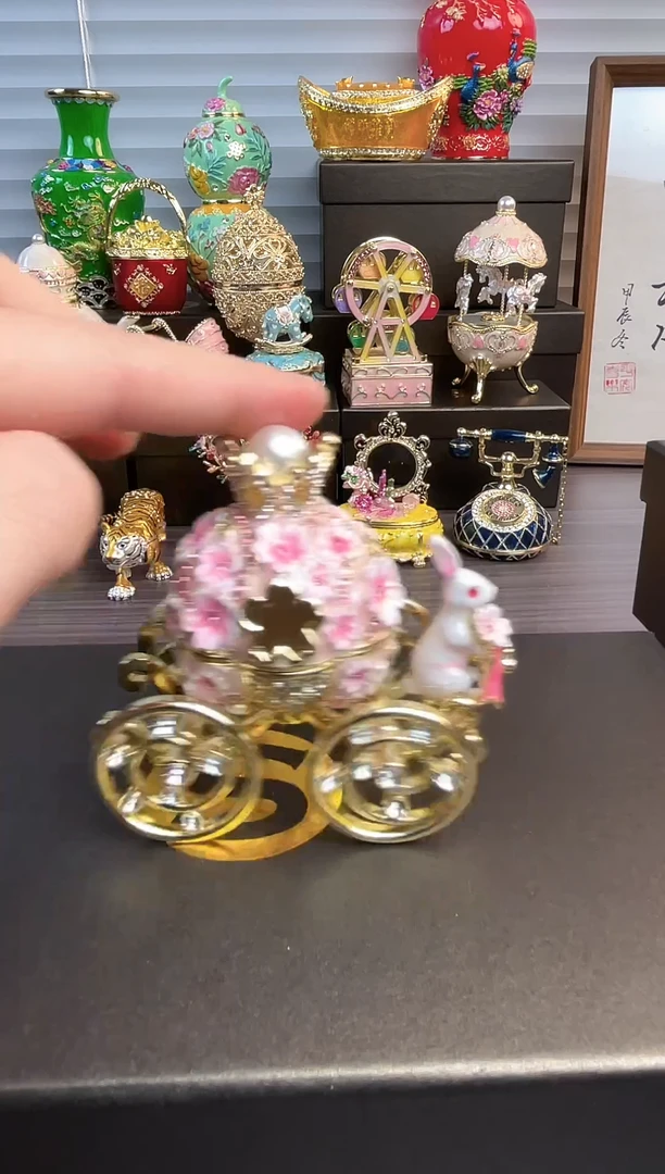 摆件七宝烧珐琅彩摆件  首饰盒    兔子马车