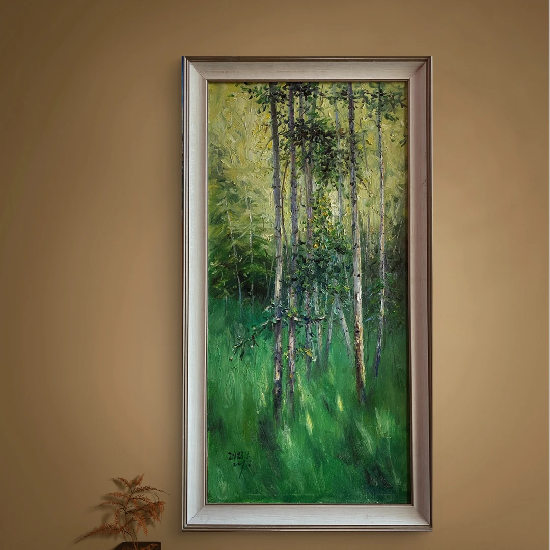 布面油画《绿不过季》50×105CM