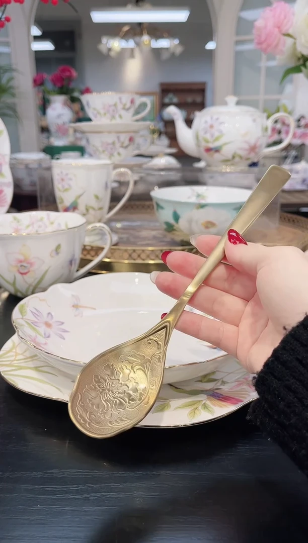 18-10不锈钢金色牡丹勺