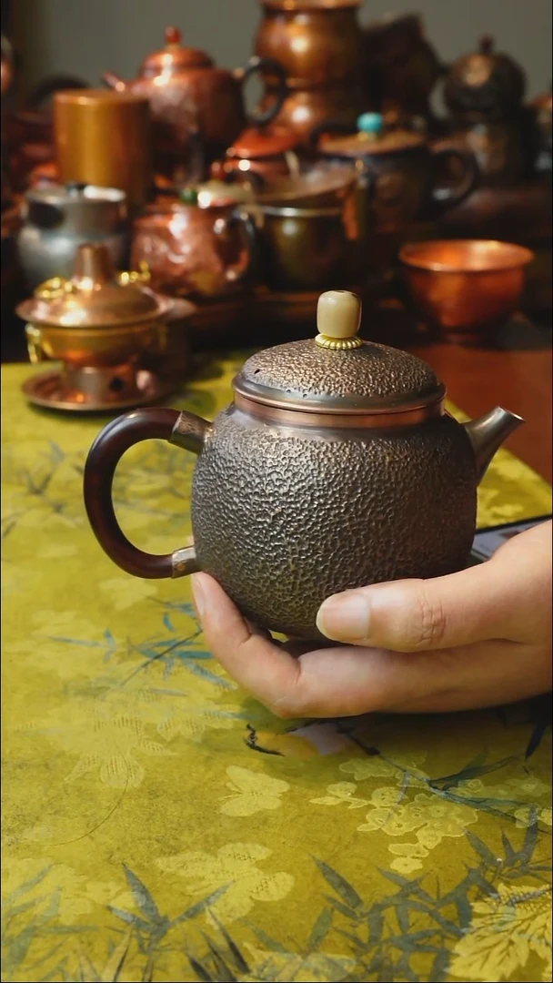 紫铜檀木柄泡茶壶350毫升