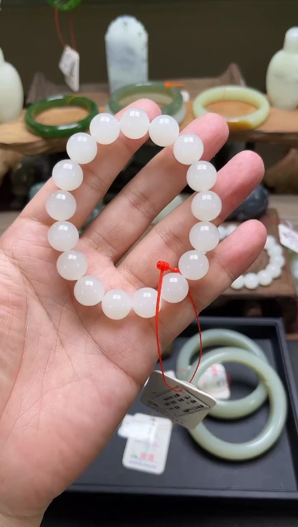 手串未镶嵌和田玉卡12青海白玉 圆珠 9010494