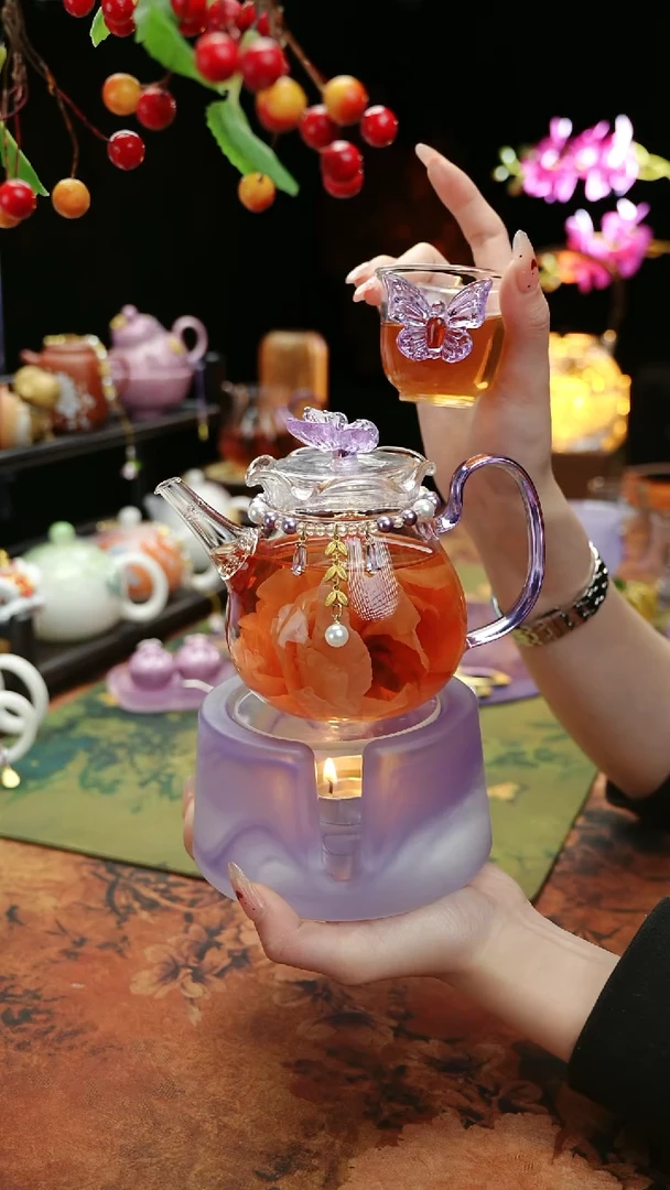 【闪购商品】紫色温茶台+茶壶+链子+杯子