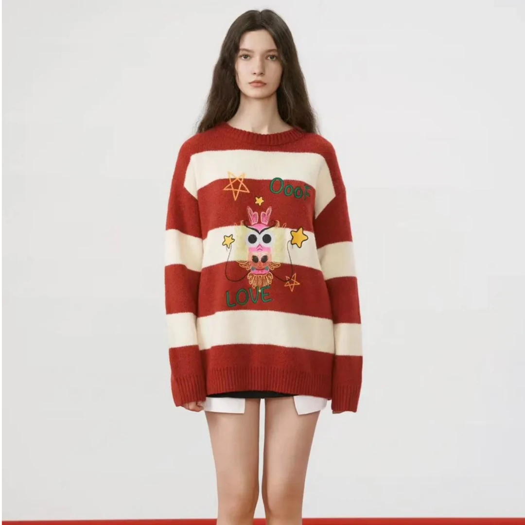 Ooof yang马卡龙条纹毛衣