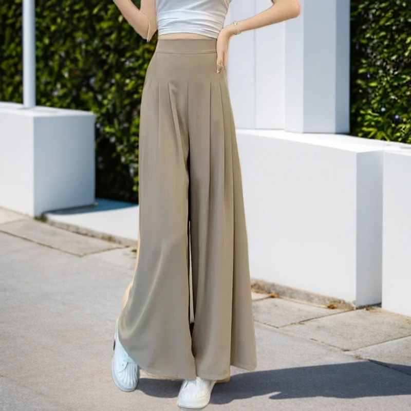180斤胖MM显瘦裤裙冰丝阔腿裤女高腰垂感西装休闲夏宽松九分裤e1