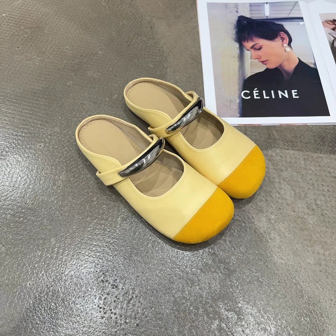 诗涵家 绒面拼接皮面包头拖5699-16