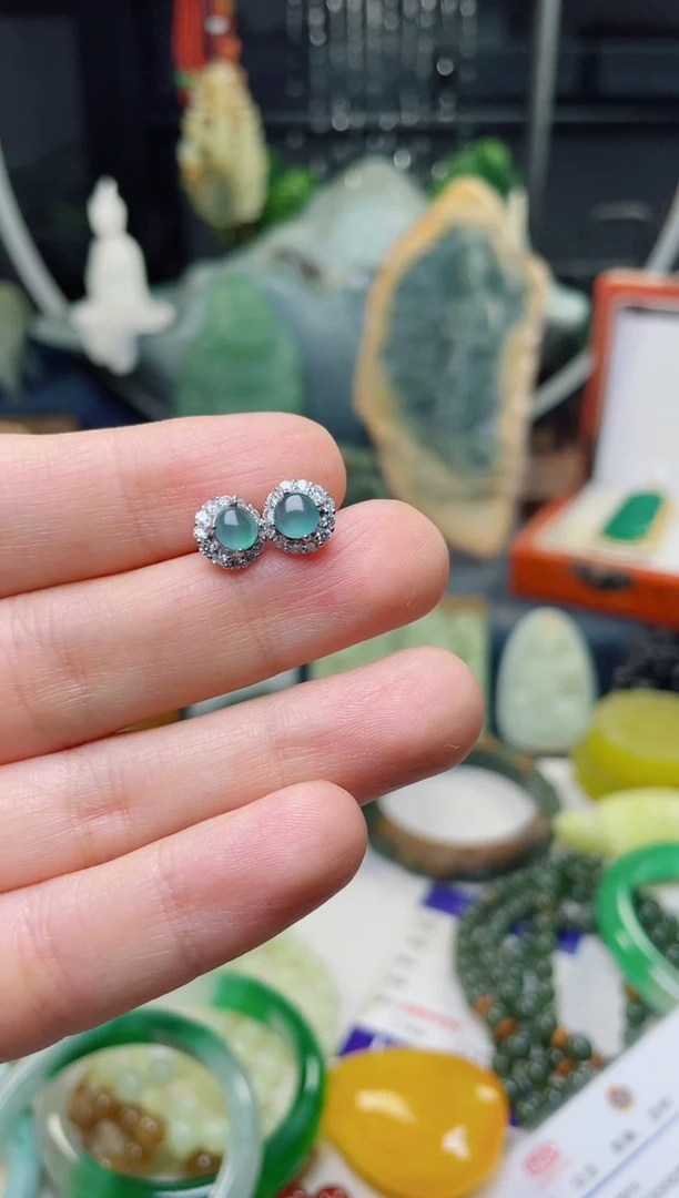 翡翠银S925镶嵌耳饰68.8