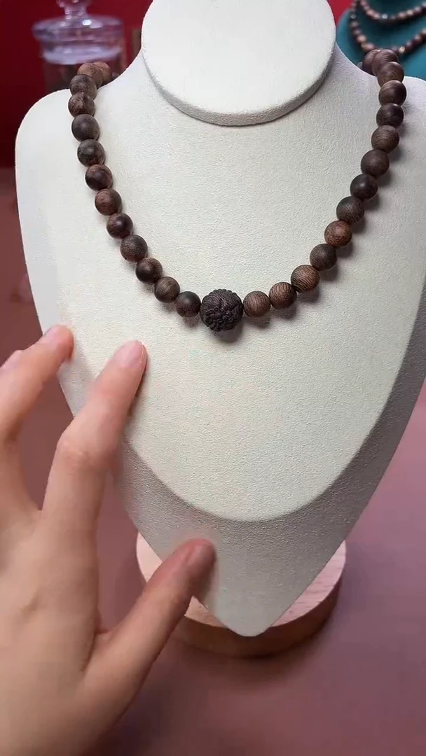 沉香手串沉水越南富森红土瘿子瘤疤08两圈设计款