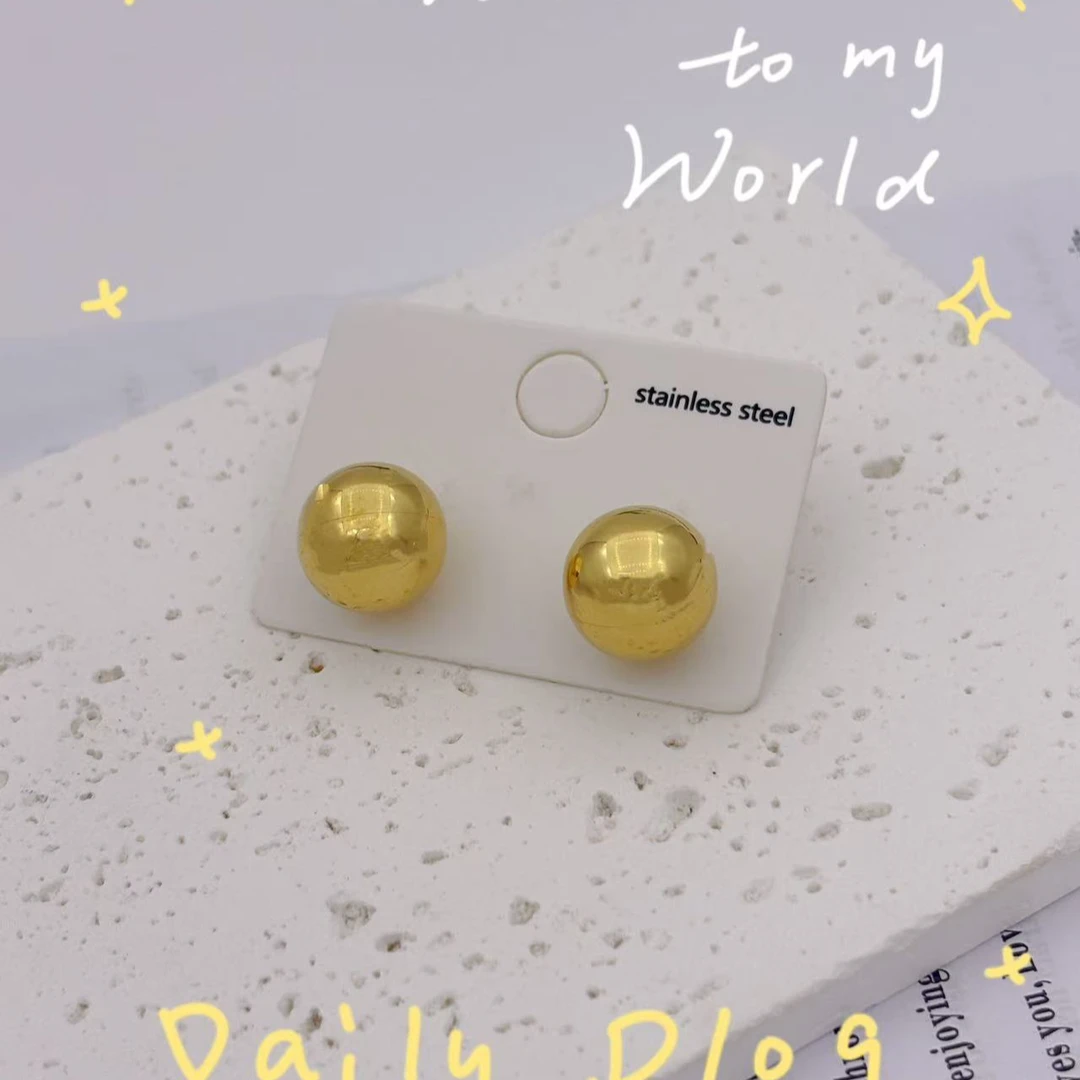 钛钢耳饰 【Kiss娜】钛钢3098空心15mm气质单珠耳钉