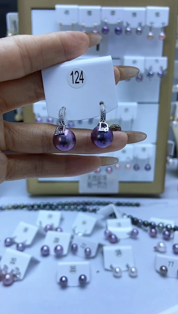银S925镶嵌耳饰淡水珍珠124