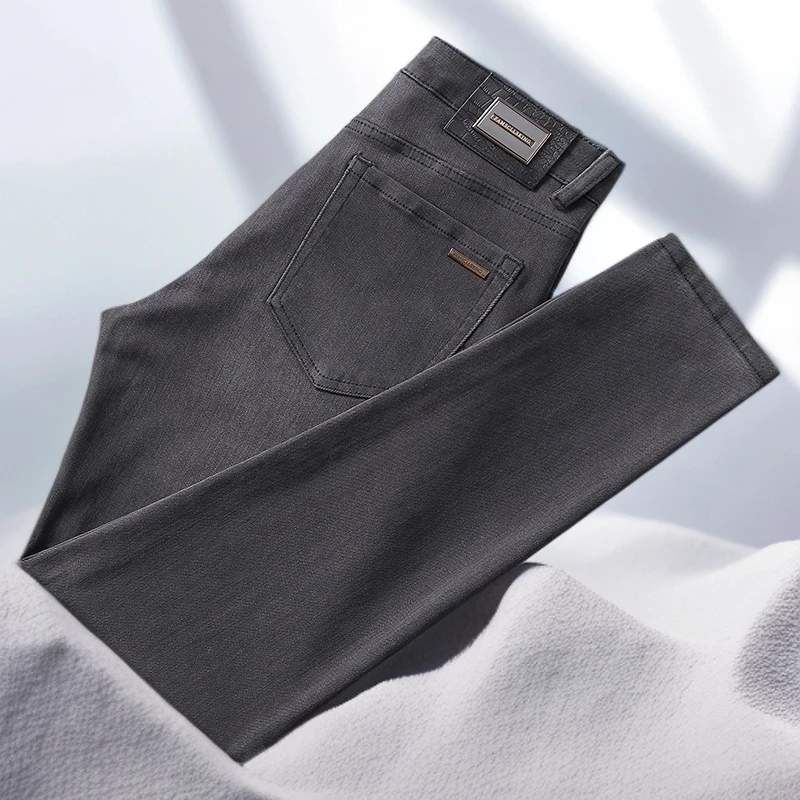 宾斯洛特时尚休闲男士夏季款尼纳灰牛仔裤男潮牌弹力修身小直筒