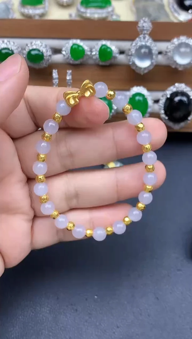 足金镶嵌手链翡翠380-中国好珍宝