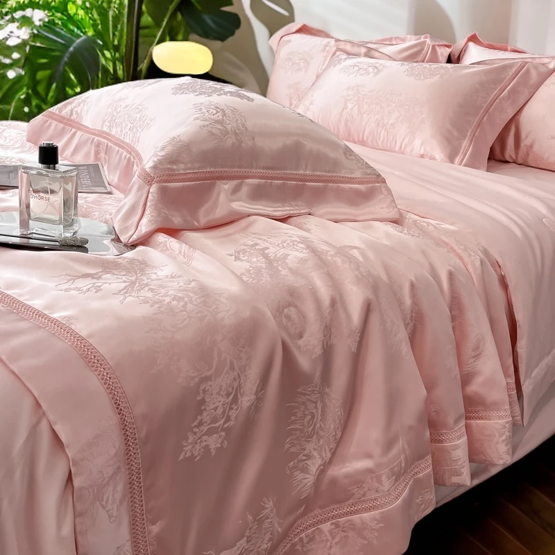 轻奢裸睡冰丝夏凉被四件套水洗冰丝提花空调被单双人可机洗薄被子