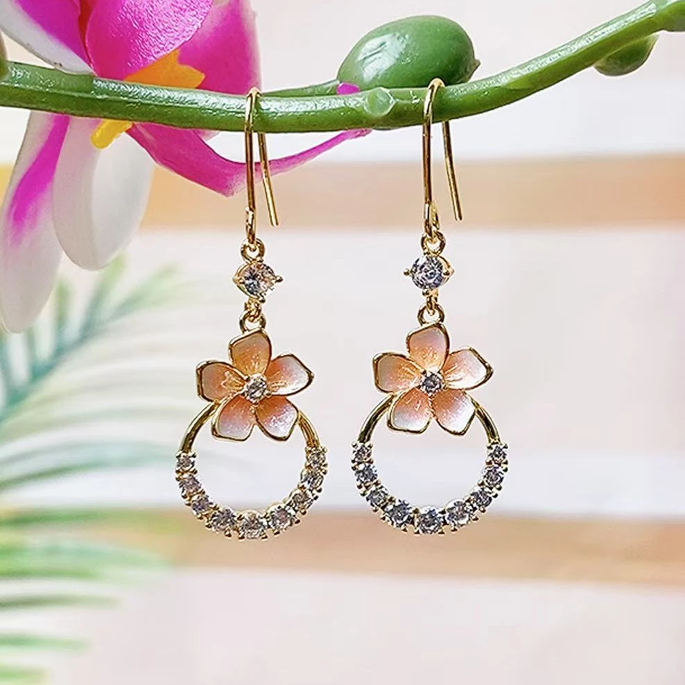 铜合金锆石耳饰 （320号）花开富贵精致小巧百搭时尚耳环耳饰