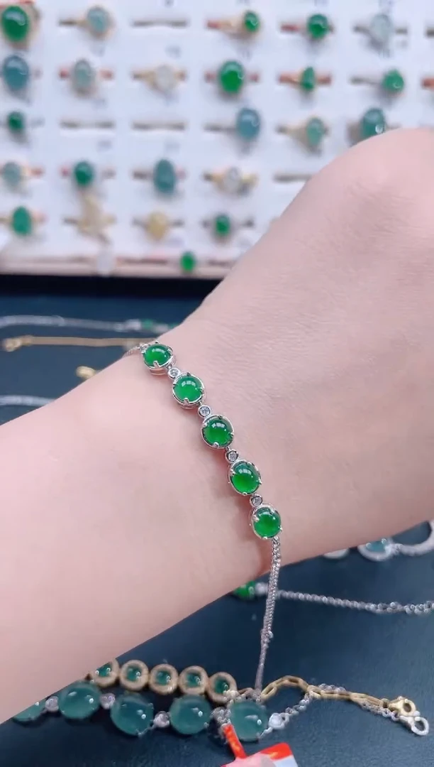 银S925镶嵌手链翡翠天然翡翠
