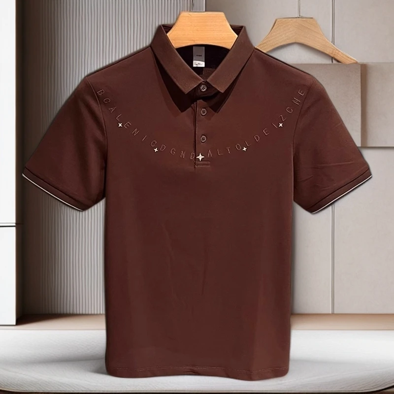 仓石一树2025夏季潮牌男装纯色简约字母刺绣短袖翻领Polo衫上衣男
