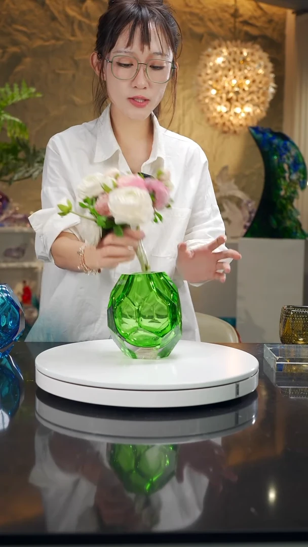 手工艺品琉璃宝石蓝色切面花器