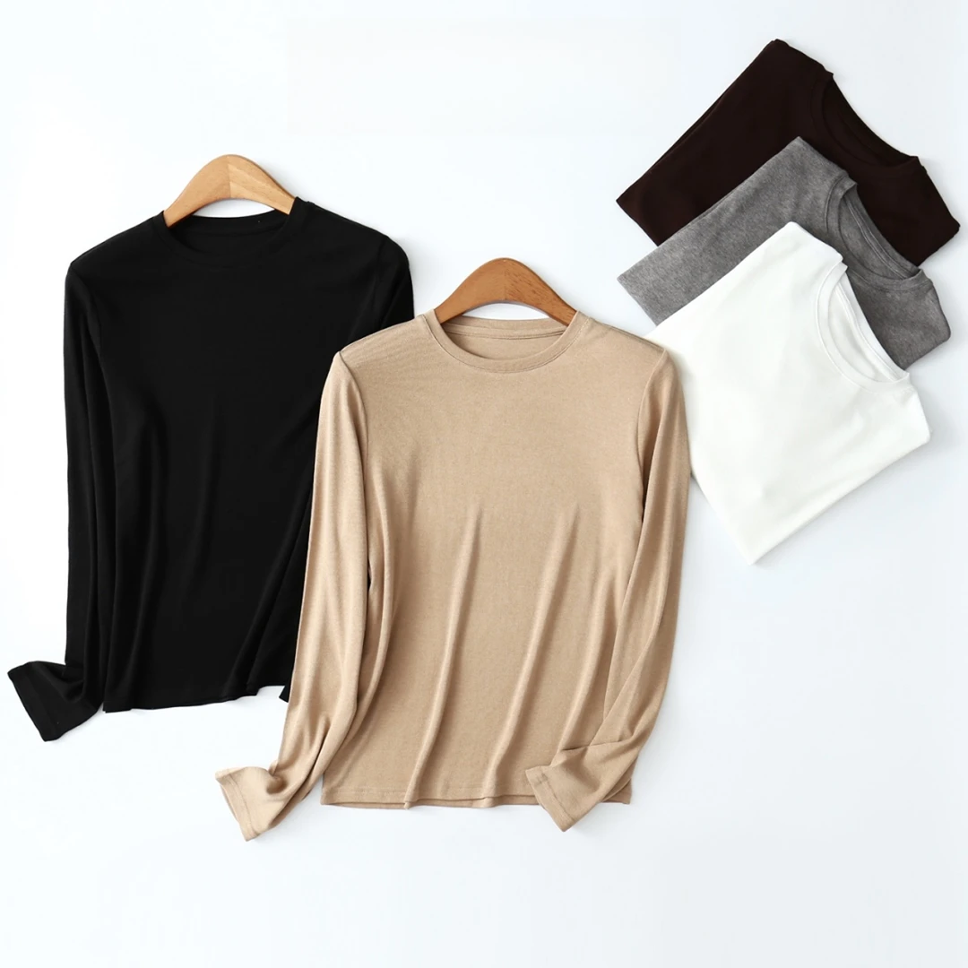 Yun Shen-「羊R衫平替 抗起球」极简风百搭长袖弹力休闲T恤0566-O