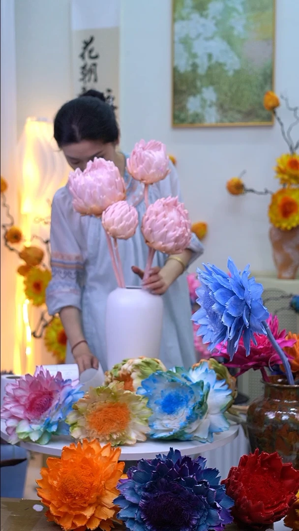 永生洋蓟粉橘4头【有染色点】8143