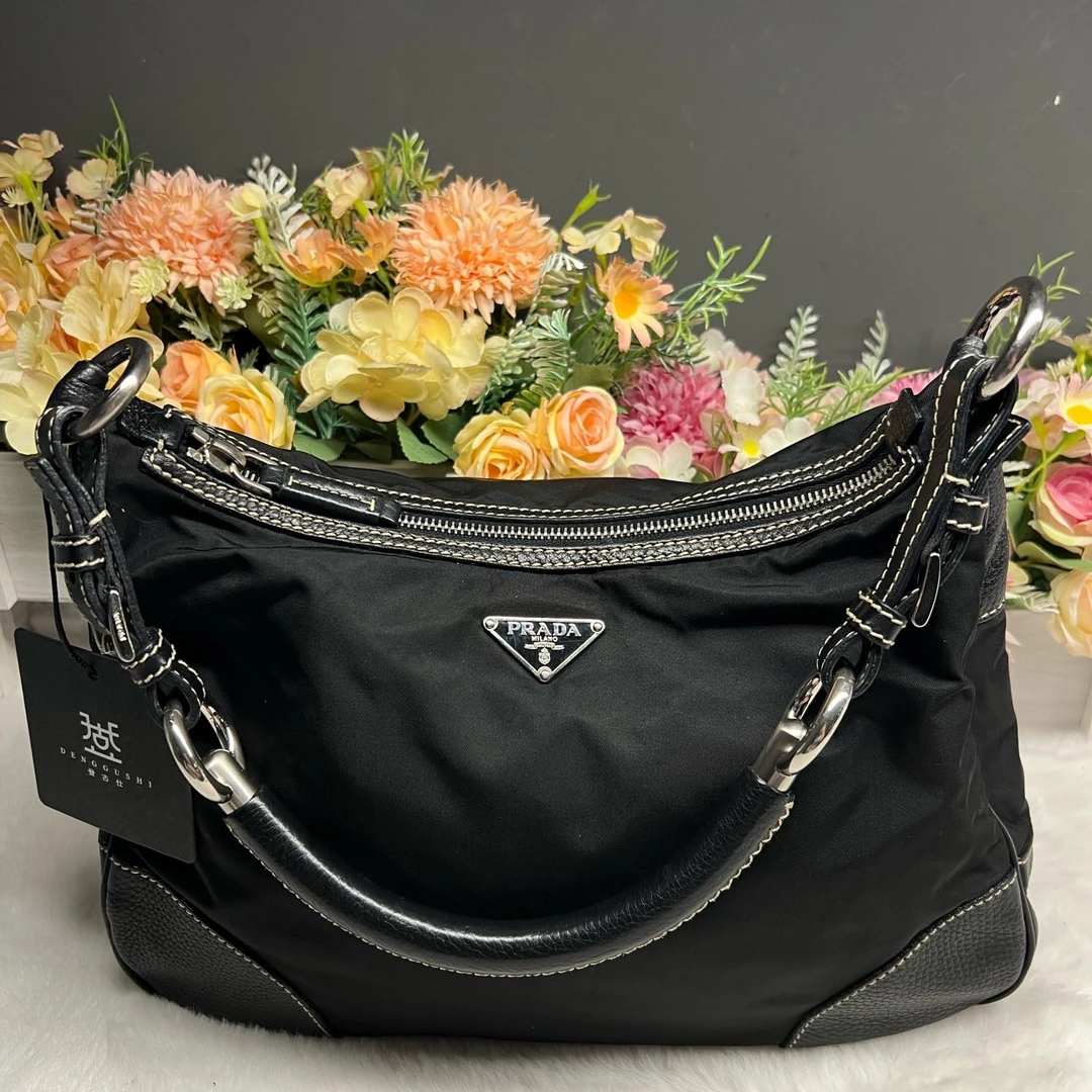 95新 Prada/普拉达 黑银hobo单肩 经典百搭-80010