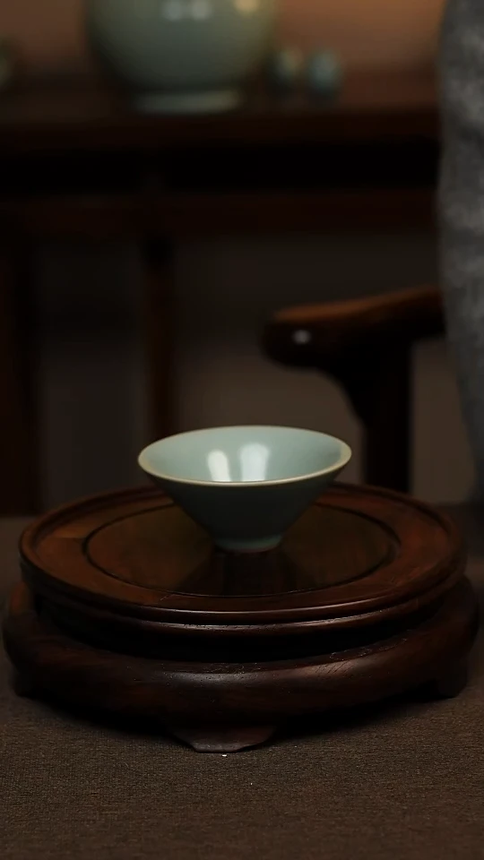 瓷片仿古天青斗笠杯60ml 微瑕 不带礼盒